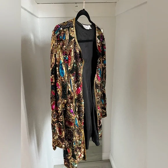 Vintage rainbow sparkly sequin cardigan blazer